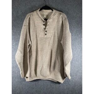 Great Land Mens Tan Button Neck Knit Pullover Sweater Size Large Fishermen